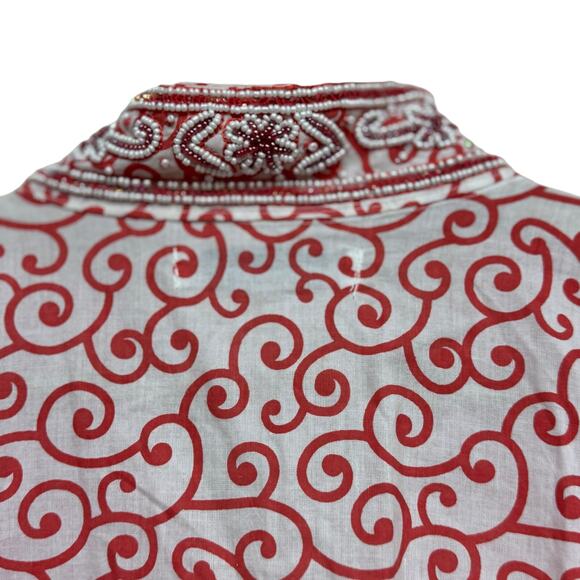 Sweet Lily Red White Embroidered Beaded Tunic Top Size Small - Picture 9 of 9